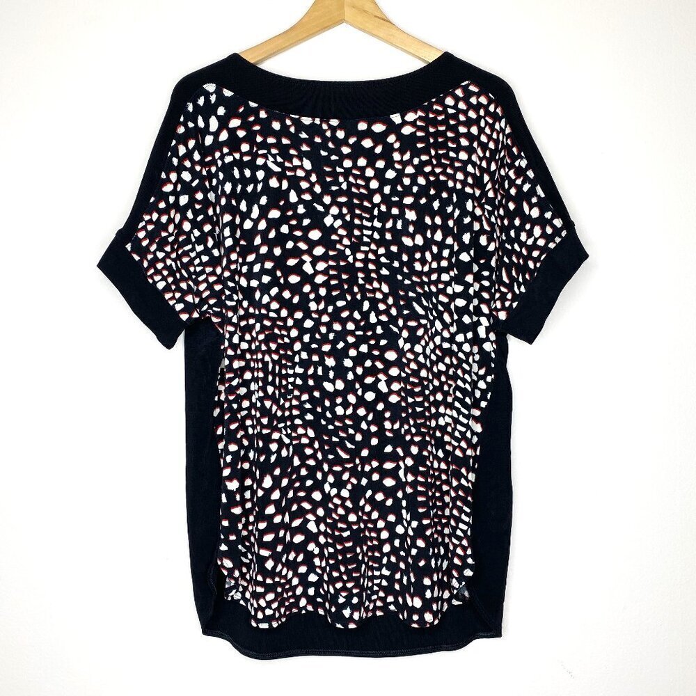 NWT Chico's Travelers Large 2 Tossed Dots Black White Red Block Top Short Sleeve